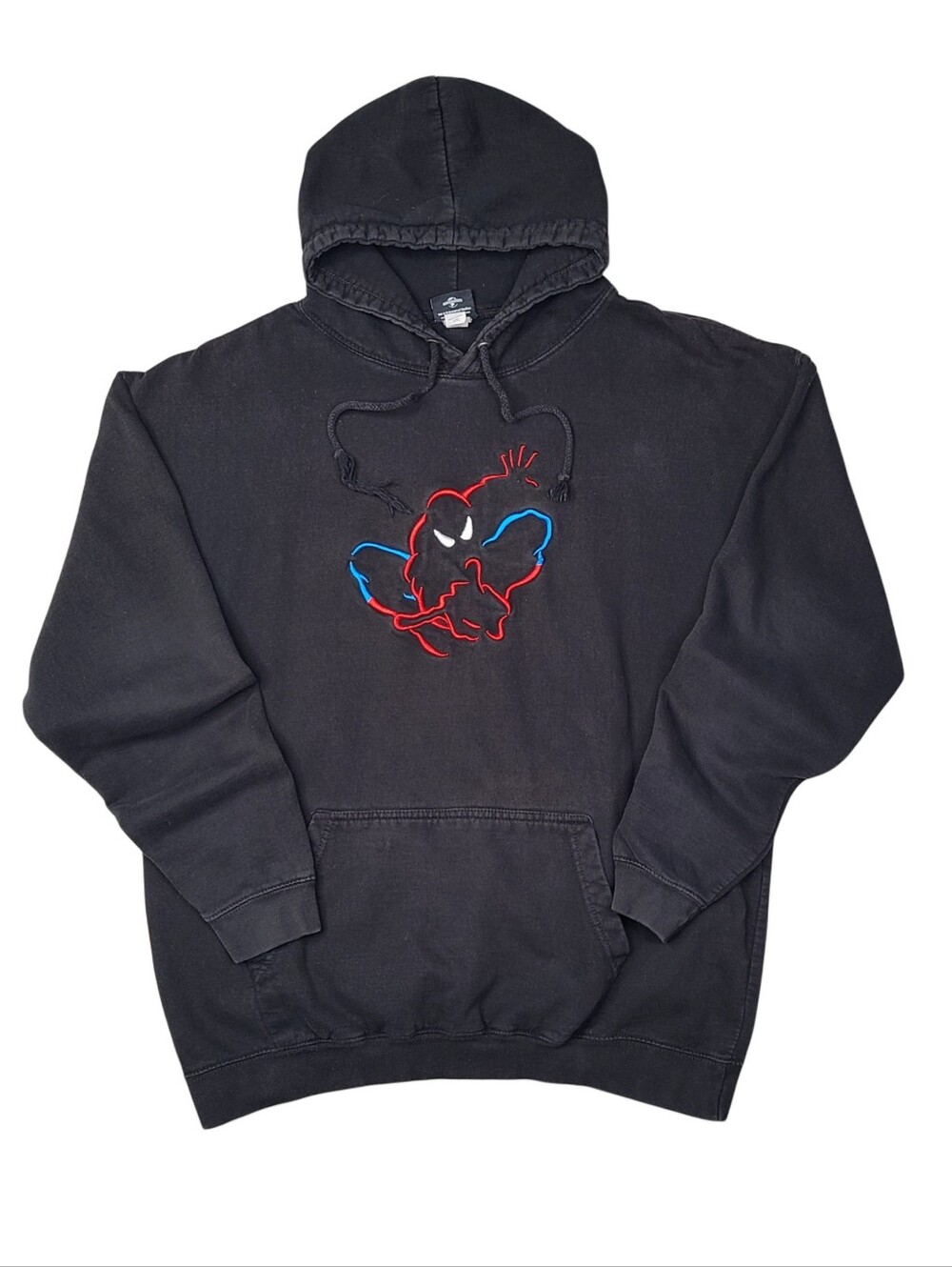 Vintage Spiderman Universal Studios Hoodie Mens 2XL Black Embroidered Y2K Fade